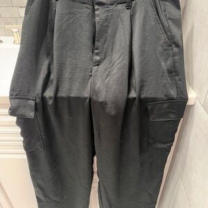 Ladies Satin Black Cargo Pants